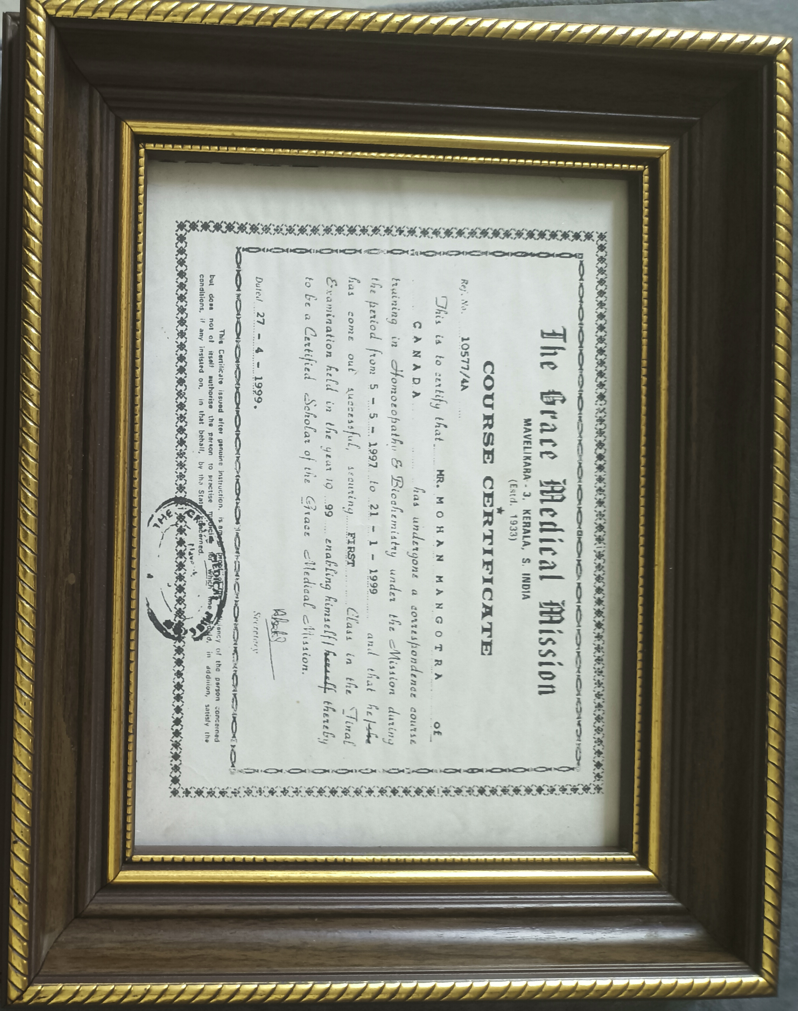 Sai Homeopathy Certificate 1